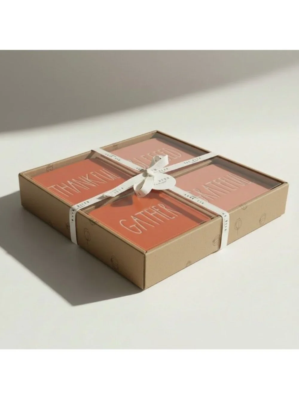 Rae Dunn Orange Ceramic Coasters Set of 4 Grateful Gather Thankful Blessed New